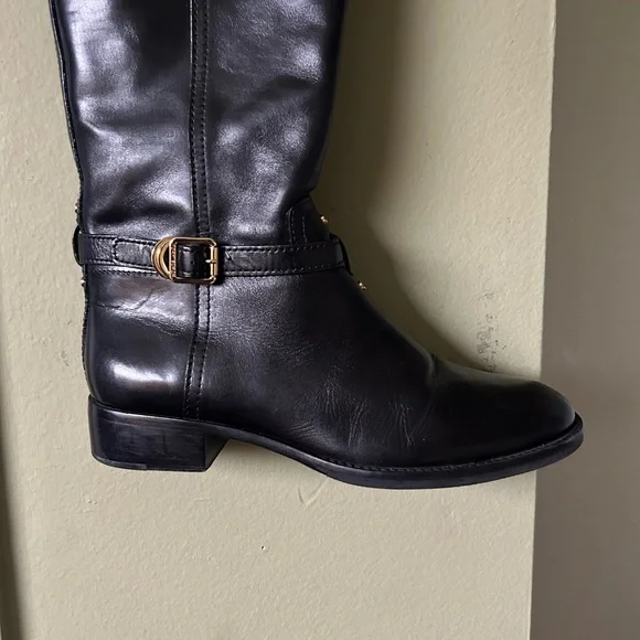 Tory Burch Adeline Women’s Black Leather Riding Boots Sz 8 - Picture 9 of 14